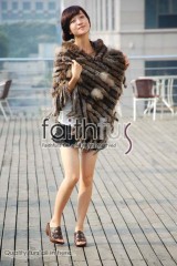Hooded Rabbit Fur Knitted Cape