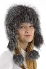 Women Winter Real Fox Fur Beanie Hat Cap with Earflaps Pompom