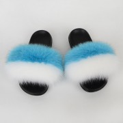 Argentina Flag Women Fluffy Real Fox Fur Slippers Slides Sandals