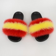 Yellow Red Fluff Yeah Multicolor Real Fox Fur Slippers Womens