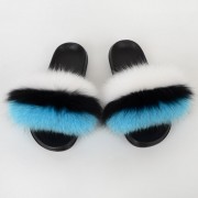 Estonia Flag Women Fluffy Real Fox Fur Slippers Slides Sandals