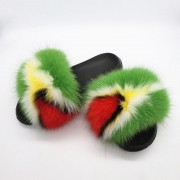 Flag Slides Women Fluffy Slides Real Fox Fur Slippers