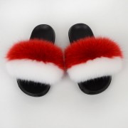 Poland Flag Women Fluffy Real Fox Fur Slippers Slides Sandals