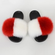 Poland Flag Women Fluffy Real Fox Fur Slippers Slides Sandals