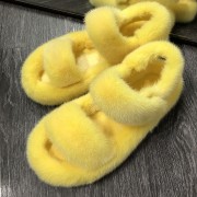 Women Real Mink Fur Slippers Fluffy Slides Real Mink Fur Sandals