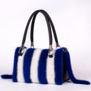 Real Mink Fur+Genuine Leather Women Shoulder Bag Tote Warm Handbags for Girls Ladies