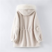Women Real Wool Fur Coat with Fox Fur Collar Hood