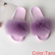Fluffy Real Fox Fur Slides Multicolor Fur Slides