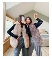 Thick Warm Mongolia Sheep Fur V neck Sexy Vest Oversize Winter Fur Coat