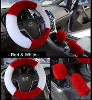 Three-piece Short Fur Steering Wheel Cover Gear Shifter Cover Handbrake Cover