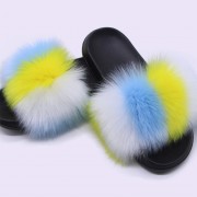 Women Fluffy Real Fox Fur Slippers with Netherlands Flag