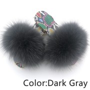 Dazzle Color Sole Fox Raccoon Fur Slides Fluffy Slippers