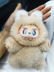 Brown real mink fur rotating Labooboo doll